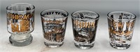 2 Vtg Libbey shot glasses 2 unmarked gold & black