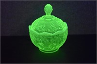 Fenton Vaseline Glass Covered Candy Dish