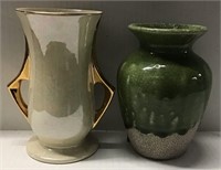 2 VINTAGE VASES POTTERY IRRIDESCENT