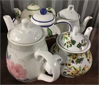 ASSORTED LOT OF 5 TEAPOTS