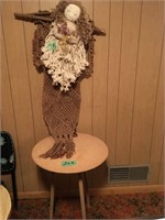 macrame doll, accent table