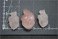 3, Rose Quartz Anatomical Hearts