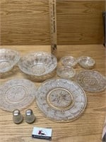 Candlewick platter, plates, bowl , salt and pepper