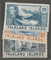 FALKLAND ISLANDS #89-91 & #93-94 MINT VF H