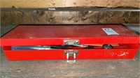 Red metal tool box-12 inches wide with socket set