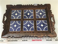 Handmade tile and wood serving tray