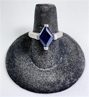 Sterling Diamond Cut Blue Sapphire Ring 5 G S-6.25