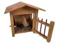 German Wooden Squeaking Hen Chicken in Nest Toy