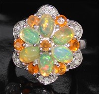 Natural White & Fire Opal Cocktail Ring