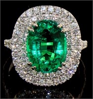 14kt Gold 5.15 ct Oval Emerald & Diamond Ring
