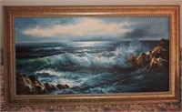 Original Oil on Canvas Ocean Scene, Unknown Artist