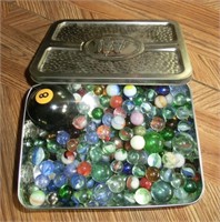 tin of vintage marbles
