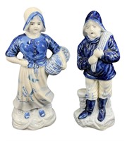 Pair of Blue & White Porcelain Figures