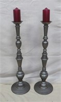 33" Pewter Tone Brass Floor Pillar Candle Holders