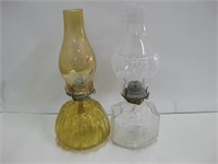 Two Vintage Glass Oil Lamps Tallest 14" Untested
