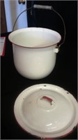 PORCELAIN BUCKET WITH LID, OLD BREAD BOX,  CHOPPER
