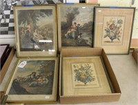 5 Framed Hand colored Engravings