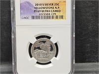 2010 S Yellowstone Silver Quarter Graded PF 69