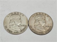 2- 1949 D Franklin Half Dollar Silver Coins