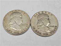 2- 1948 Franklin Silver Half Dollar Coins