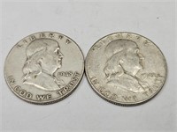 2- 1948D Franklin Silver Half Dollar Coins
