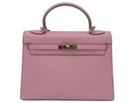 Pink Fine Grain Leather Top Handle Satchel Bag