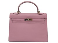 Pink Fine Grain Leather Top Handle Satchel Bag