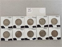 (10) Buffalo Nickels 1920