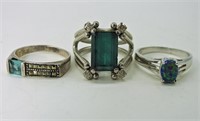 3 Sterling Gemstone Rings