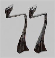 PAIR OF MODERNIST ALUMINUM CANDLE HOLDERS