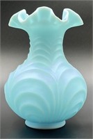 Fenton Blue Satin Drape Vase