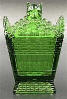 Rare Antique Greentown Glass Cat In Hamper Dish