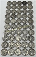 (50) Silver Mercury Dimes (1918-1945)
