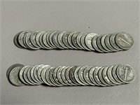 ROLL OF SILVER MERCURY DIMES (50)