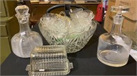Glass lot - two glass decanters - one shaped like