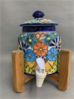 Hand Decorated Ceramic Jar with Spiggot 10"