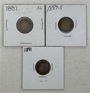 (3) SEATED LIBERTY DIME SILVER COINS