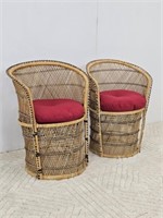 PAIR OF SMALL RATTAN BUCKET CHAIRS