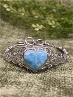 Sterling Silver Heart Larimar Pendant Bracelet