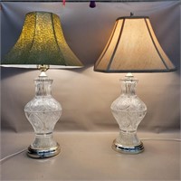PAIR OF CUT GLASS LAMPS 28" TALL