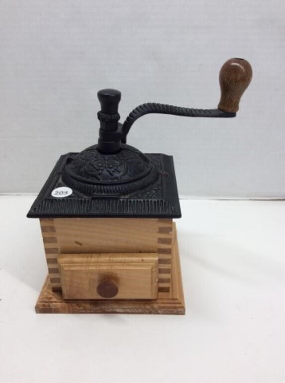 Vintage Cast Iron And Wood Coffee Grinder