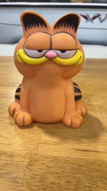 Garfield rubber piggy bank approximately 6” tall