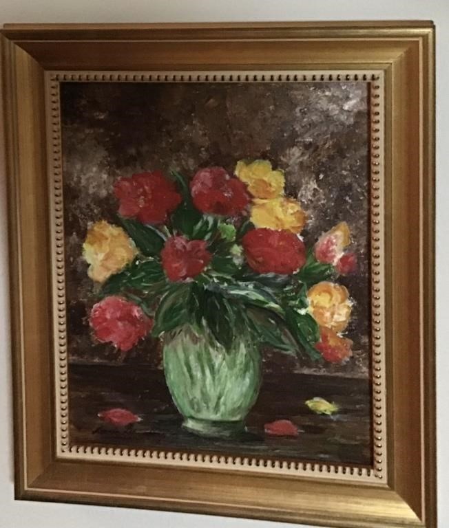 FRAMED BROWN MULTI FLORAL PAINTING