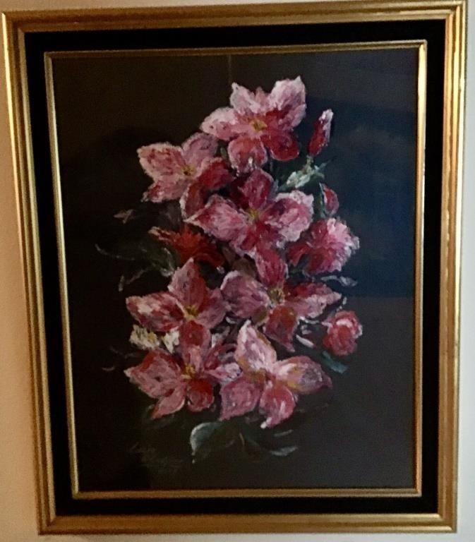 VINTAGE FRAMED 2007 PINK FLORAL ARTWORK