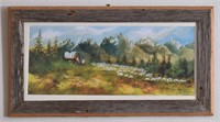 Sheep Herder Wagon Print with Barn Wood Frame
