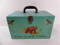 Vintage Wooden Sea Lion Lake Souvenir Latch Chest