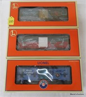 3 Lionel Christmas Cars, OB