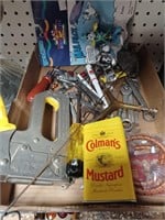 Box Lot of Various Tools, Action Figure, Adv.