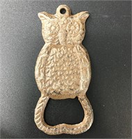 Cute cast iron owl shaped bottle opener. It is 3.5