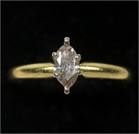 14K Yellow gold marquise cut diamond solitaire,